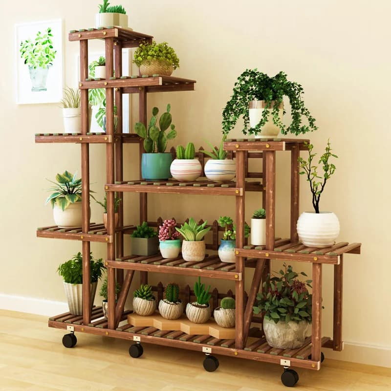 Wood Flower Rack Plant Stand Shelves Bonsai Display Shelf Indoor Yard Garden Plant Shelves Patio Balcony Flower Stands