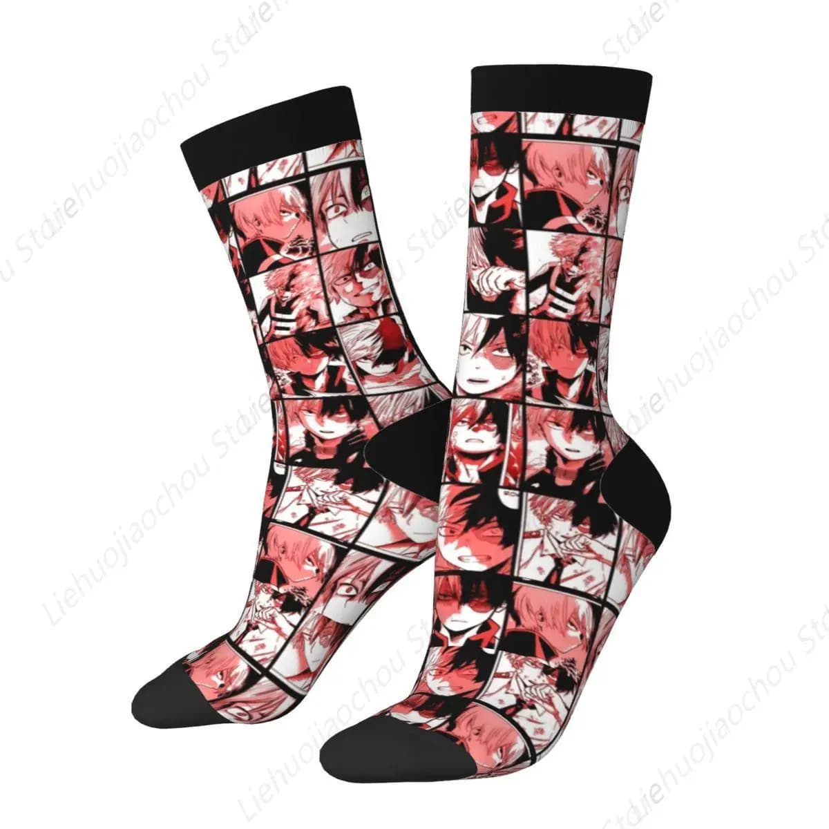 Autumn Winter Funny Unisex Todoroki Shoto Collage Socks My Hero Academia Sweat Absorbing Basketball Socks