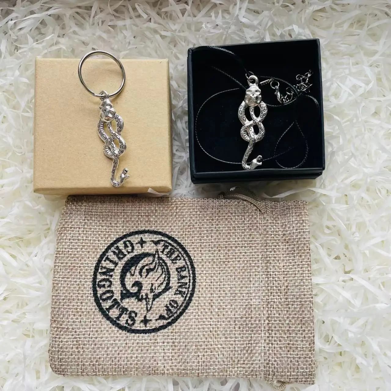 Dark Mark 5pcs Set Skull Snake Pendant Necklace Keyring Goblins Bank Sack Boxes Halloween Cosplay Accessories Carnival Gift