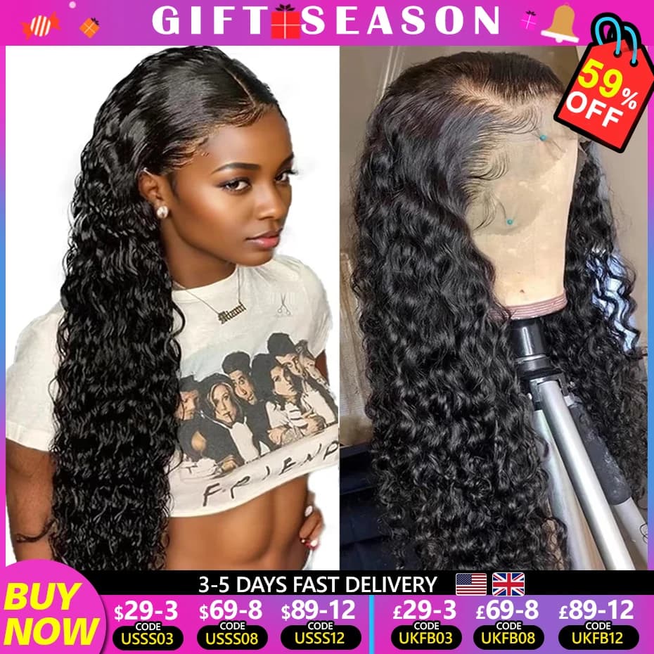 Deep Wave Lace Frontal Wig 13x4 13x6 Transparent Lace Frontal Wig Pre Plucked Remy 30 Inch Deep Curly Lace Front Human Hair Wigs
