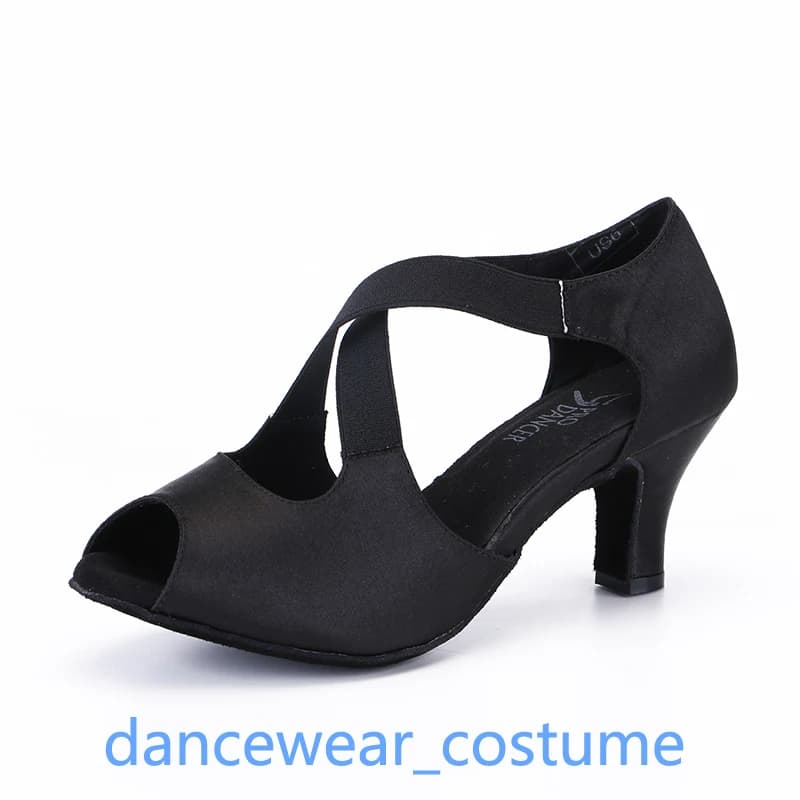Professional Party Ballroom Latin Tango Salsa Dance Shoes Women Girls Black Satin Modern Rumba Suede Sole Heels Sandals US5-9