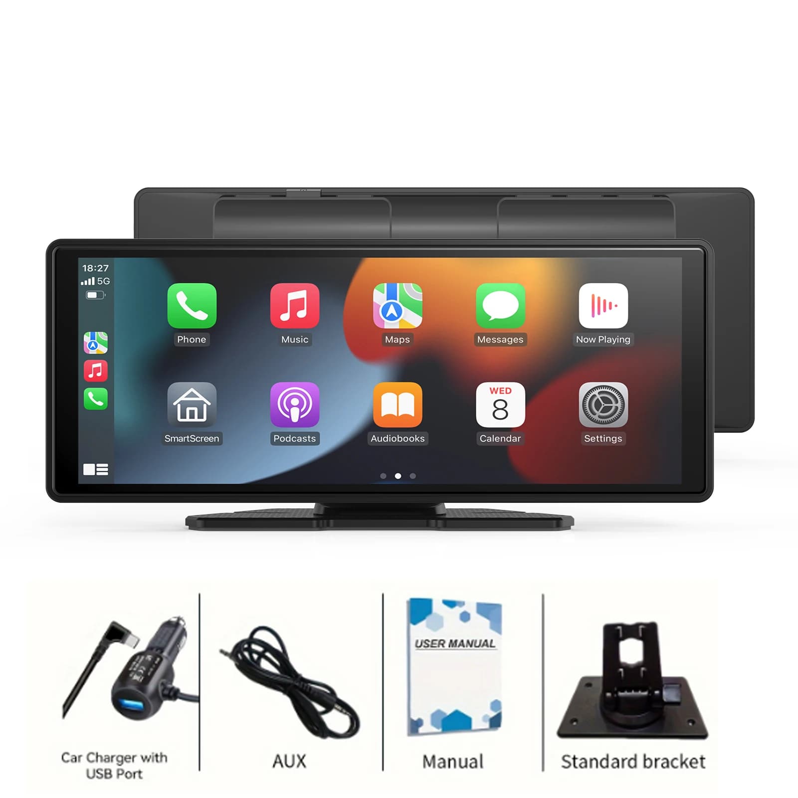 Portable CarPlay 10'' Smart Touchscreen with Car Stereo, Wireless Android Auto/Mirror Link/ AUX Connection/FM For All Vehicles
