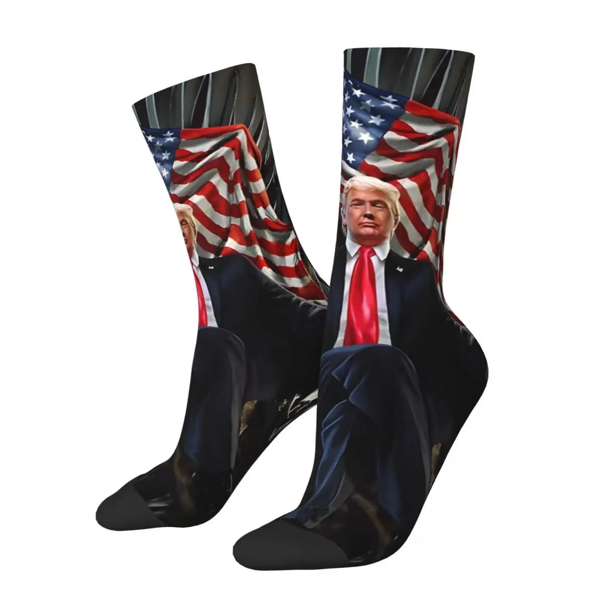 Funny Happy United States President Donald Trump On Iron Chair Vintage Harajuku 2024 Trump Shooting Seamless Crew Crazy Sock