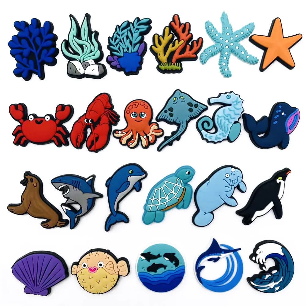 23Pcs Ocean World Shoe Charms Sandals Decoration PVC Shoe Buckle Accessories For Charms 23Pcs Ocean World Shoe Charms Sandals De