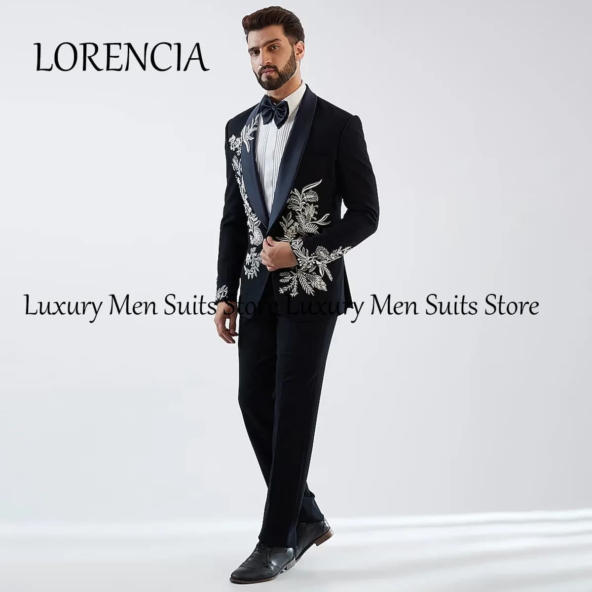Formal Beaded Crystals Men Suit Groom Wedding Tuxedos Slim Fit 2 Pieces Male Party Blazers Fashion Applique vestidos de novia