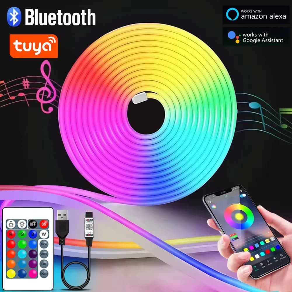 5V USB RGB Neon LED Strip Tuya App Control 16Colors Dimmable DIY Waterproof Flexible RGB Ribbon Tape Neon Light for Room Decor