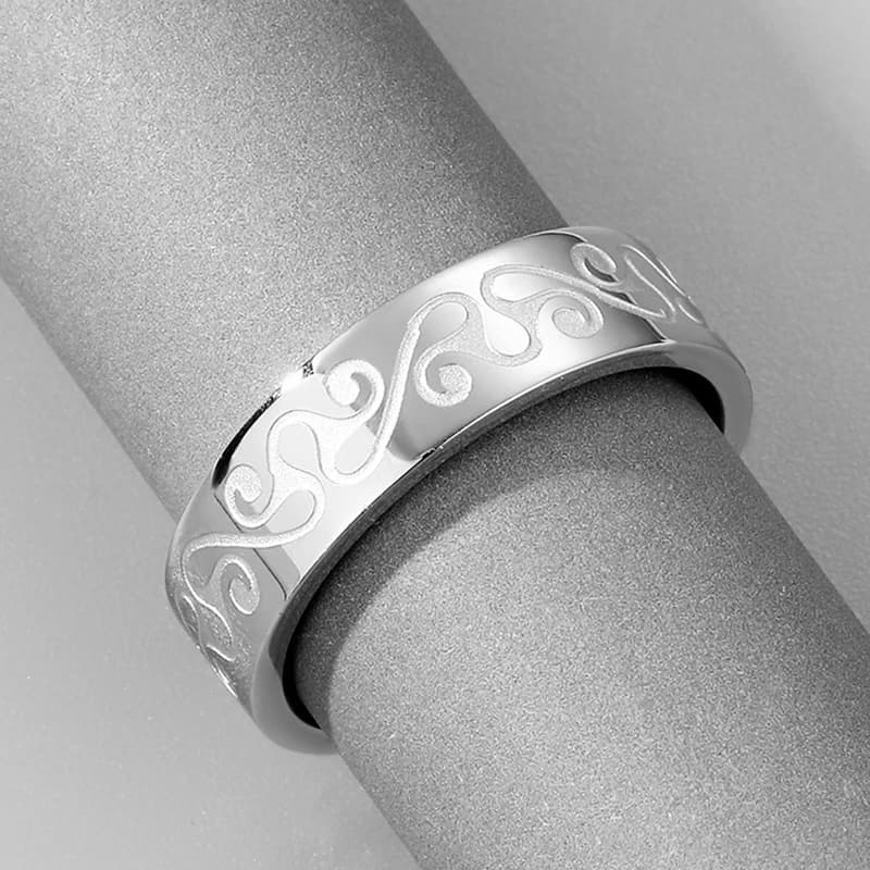 Kinitial Simple Stainless Steel Wave Anglo Saxon Design Stacking Ring For Women Couple Amulet Jewelry Wedding Gift