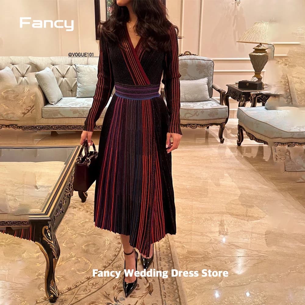 Fancy Summer Knitted Women's Dresses Formal Evening Dress Heavy Industry V-Neck Long Fit Elegant Print A Line Skirts customized