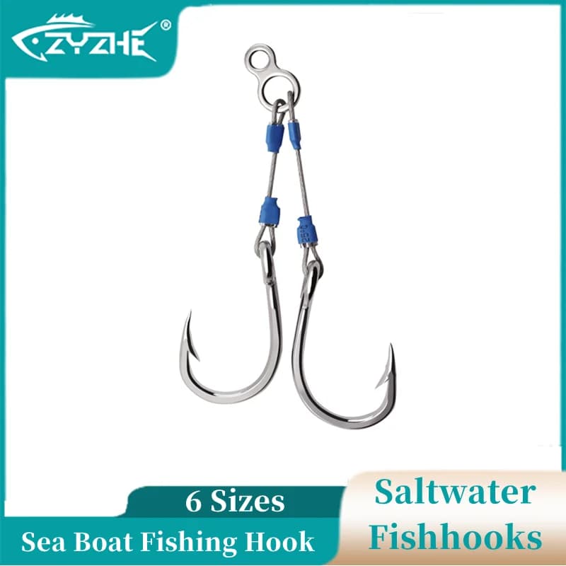 ZYZ Steel Wire Jig Assist Hook 6 Sizes High Carbon Steel Fishhooks Tackle Accessories Ocean Boat Jigging Fishing Hooks
