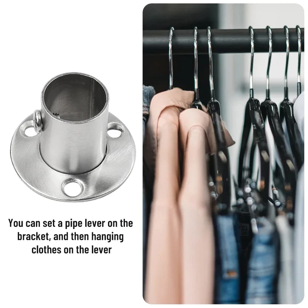 2pcs Flange Socket Stainless Steel Pipe Bracket For Wardrobe Curtain Cloth Rod Seat Round Tube Seats Bracket Household Hardware