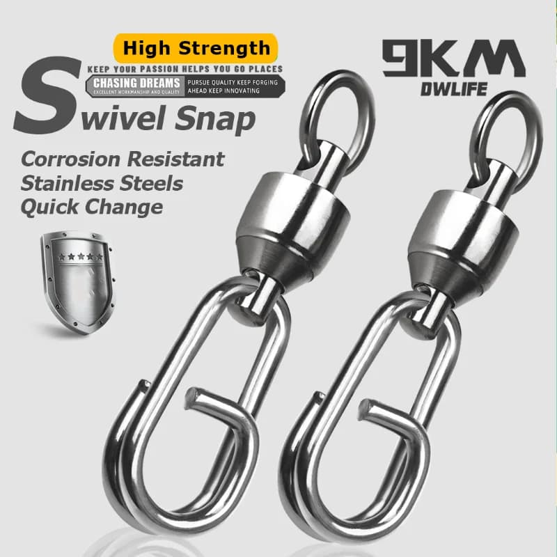 9KM Fishing Swivels Snap Clips Ball Bearing Swivel Saltwater 25~100Pcs Heavy Duty Stainless Steels Fishing Connectors-Exclusive