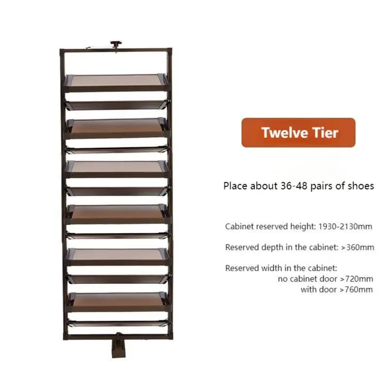 Space Saving 360° Rotating Shoe Rack, 11-12 Layer Shoe Holder Storage Organizer, Built-in Height Adjustable Shoe Cabinet Closet