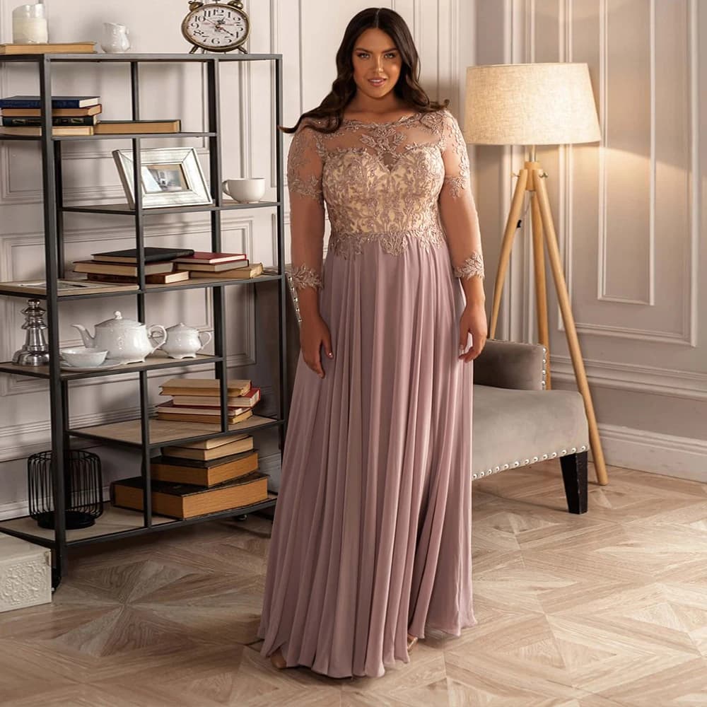 Customized Glamorous Dusty Rose Long Sleeve Elegant Simple Chiffon Beading Mother Of the Bridal Dress Party Gown Vestido De Novi