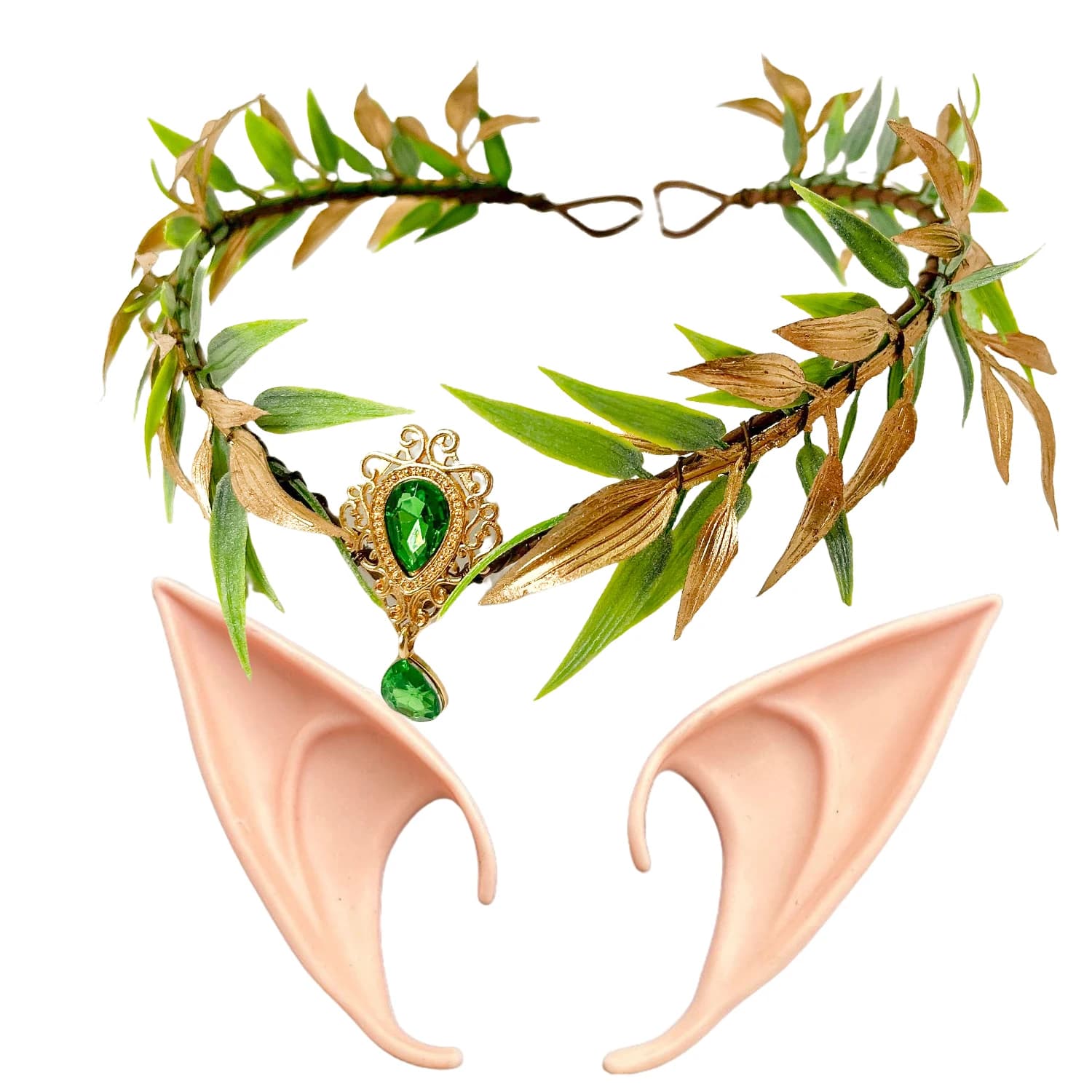 Fairy Leaf Rhinestone Headband Role-playing Party Elf Ears Woven Forest Garland Tiara Girl Elven HeadpieceRetro Elf Costume