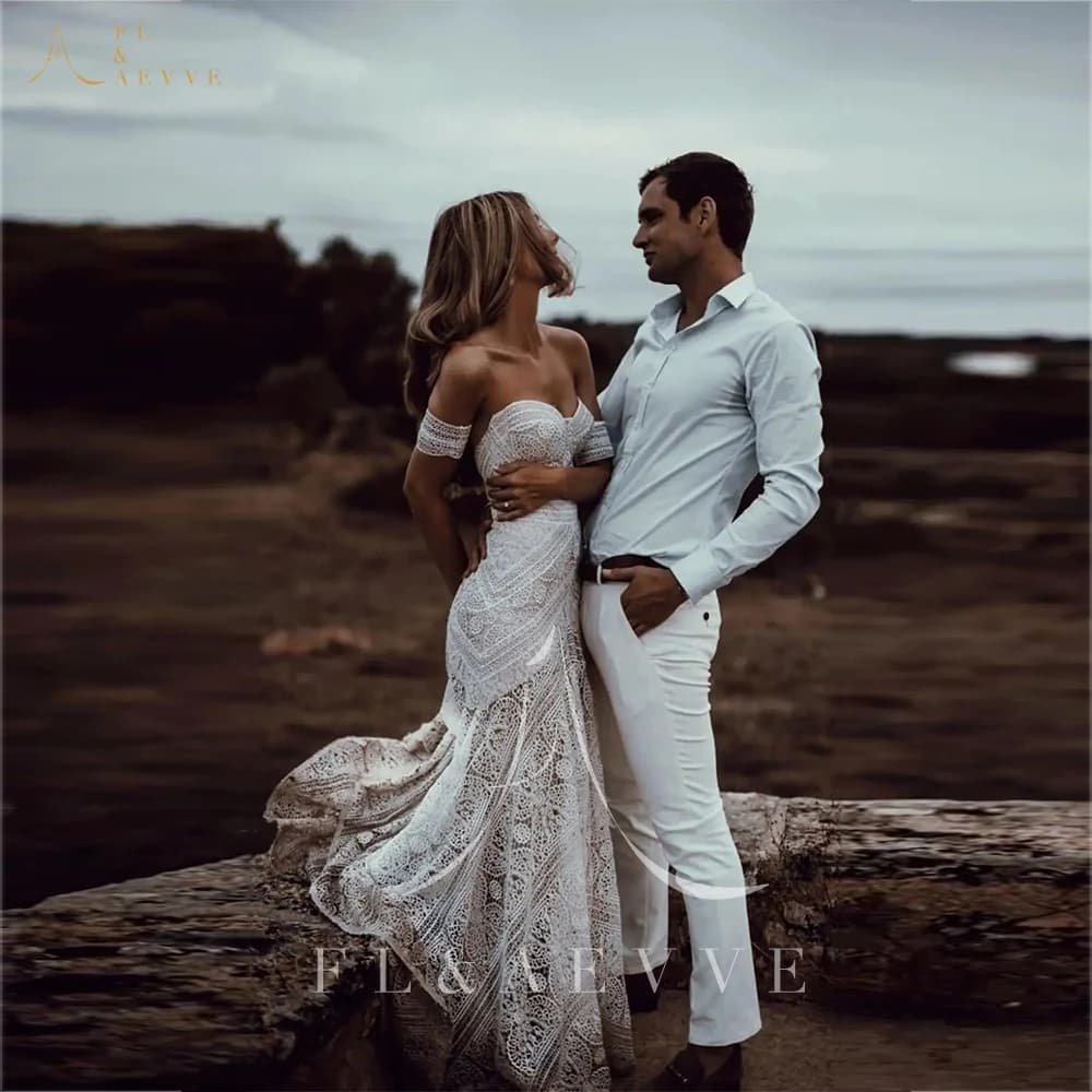 FL&AEVVE Customized Boho Lace Mermaid Wedding Dresses With Removable Sleeve Sweetheart Bridal Gown Vestido De Noiva Formal Dress
