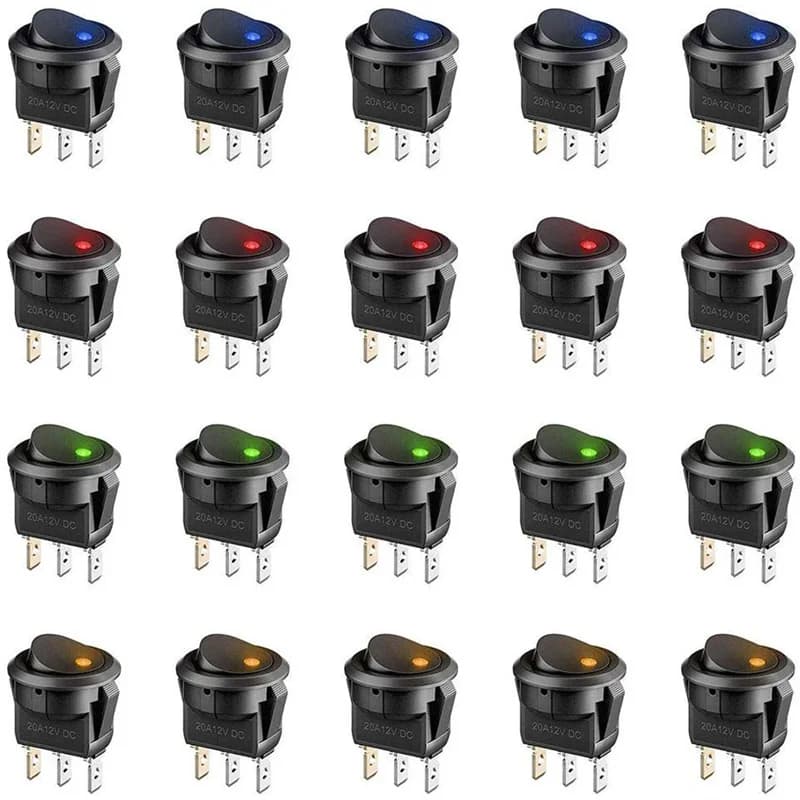 20pcs/lot On-Off Control 4 Colors Push Button Switch 3 Pin 12V 20A Amps Car Truck Rocker Round Toggle LED Switch