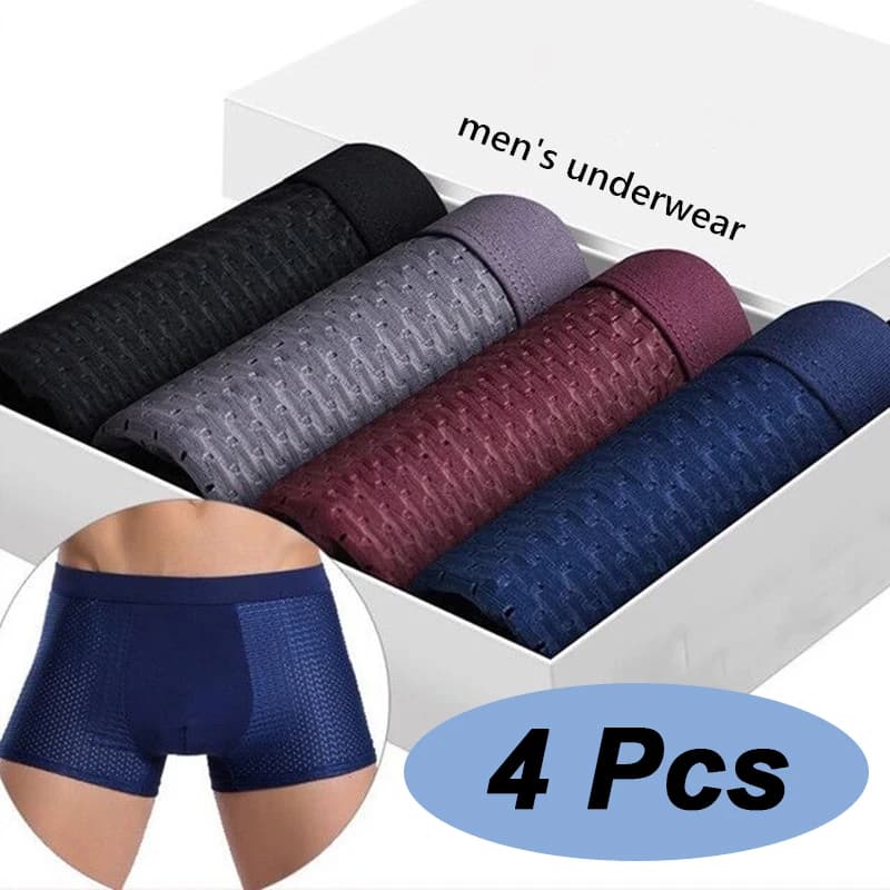 Alobee 4Pcs Bamboo wear Bamboo Boxer Short Men Microfiber Boxer Briefs Underwear Compression Stretch