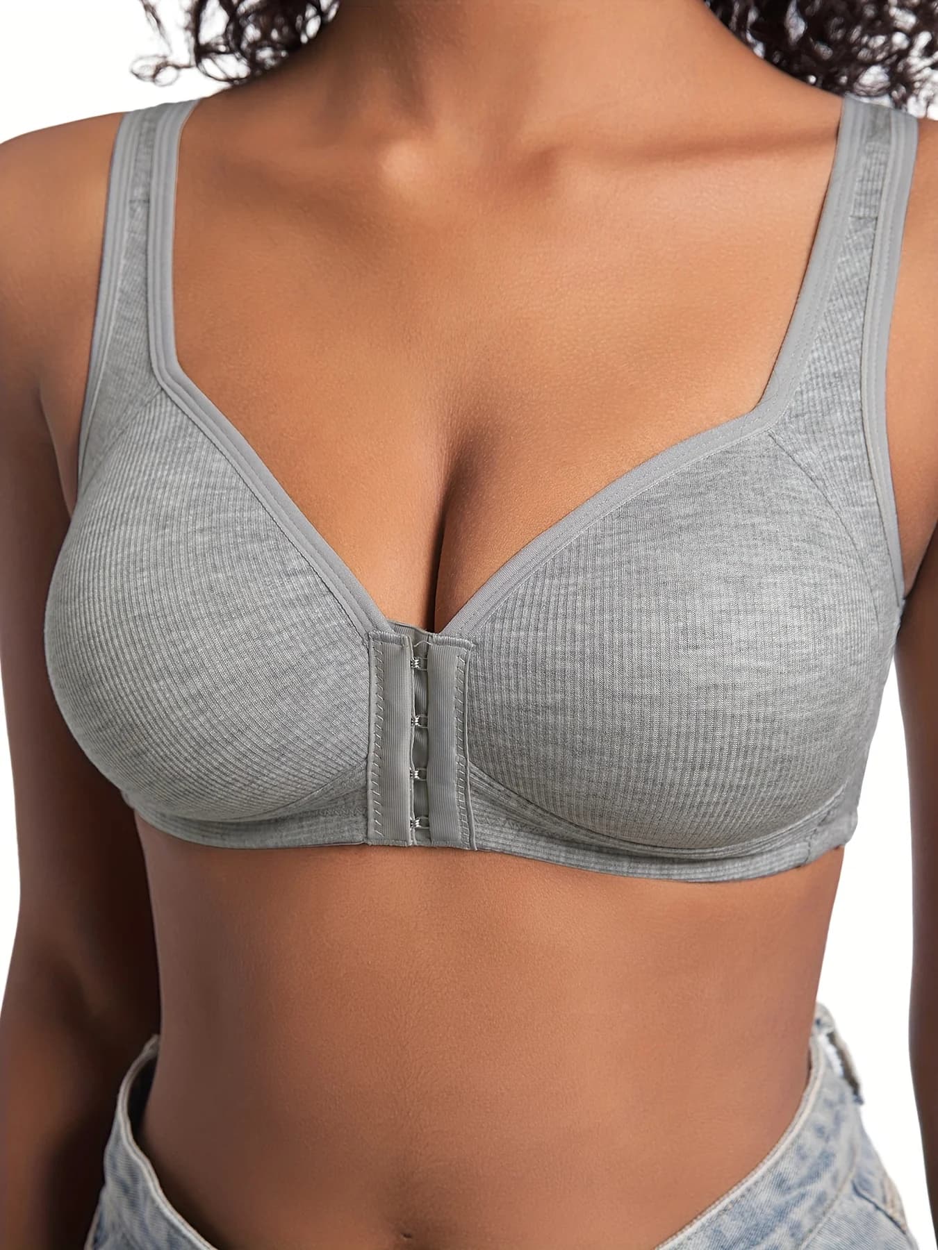 Women's Bra Wire-Free Front Closure Solid Color Full Coverage Fixed Cups More Considerate for Middle-Aged And Elderly Individual