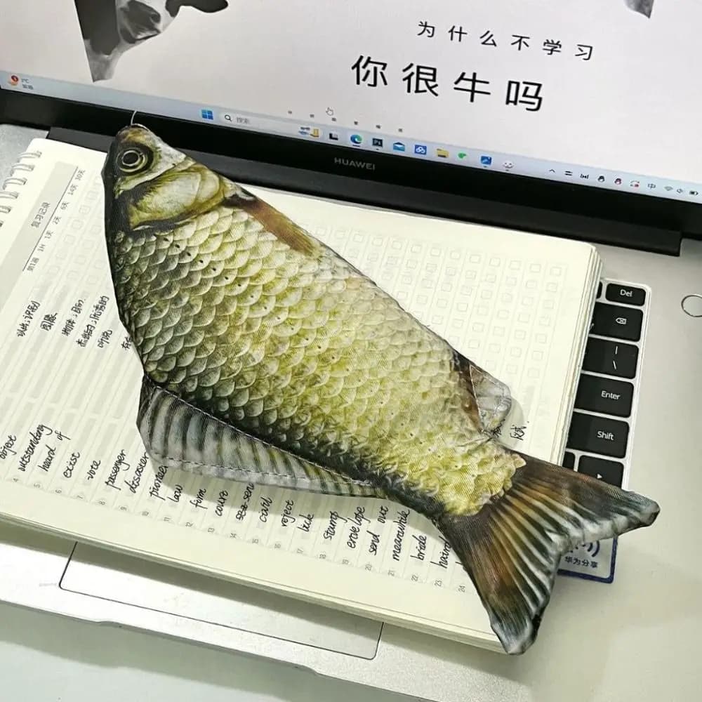 Cartoon Large Capacity Pen Bag Simulated Crucian Carp Multifunctional Pencil Case Stationery Organizer Student