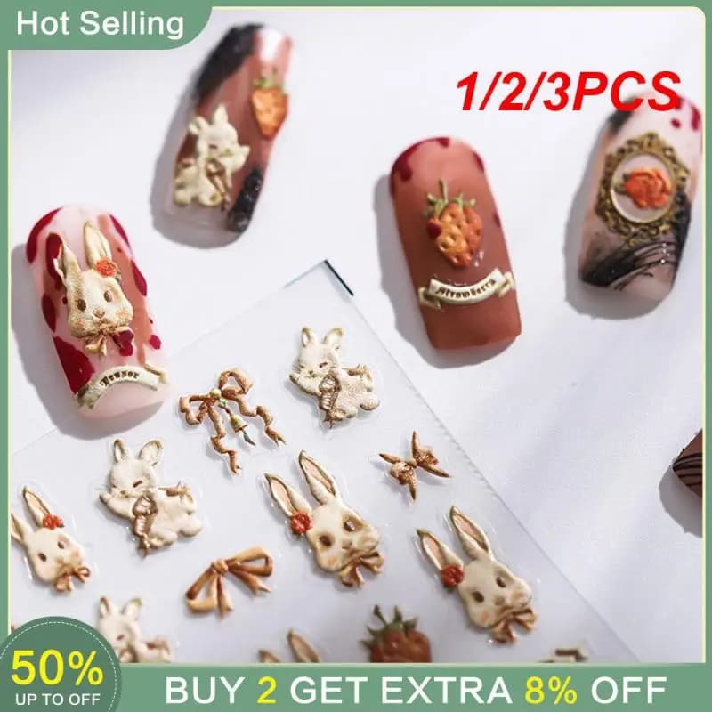 1/2/3PCS 3d Stickers Various Easter Elements Lovable Nail Art Decoration Self-adhesive Adhesive Nail Patch Cute Animal Stickers