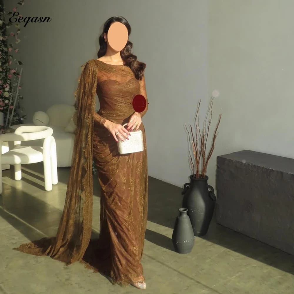 Mermaid Women Evening Dress Woman Luxurious Lace Long Sleeves Saudi Special Occasions Gown with Cape Prom 2025 Customized