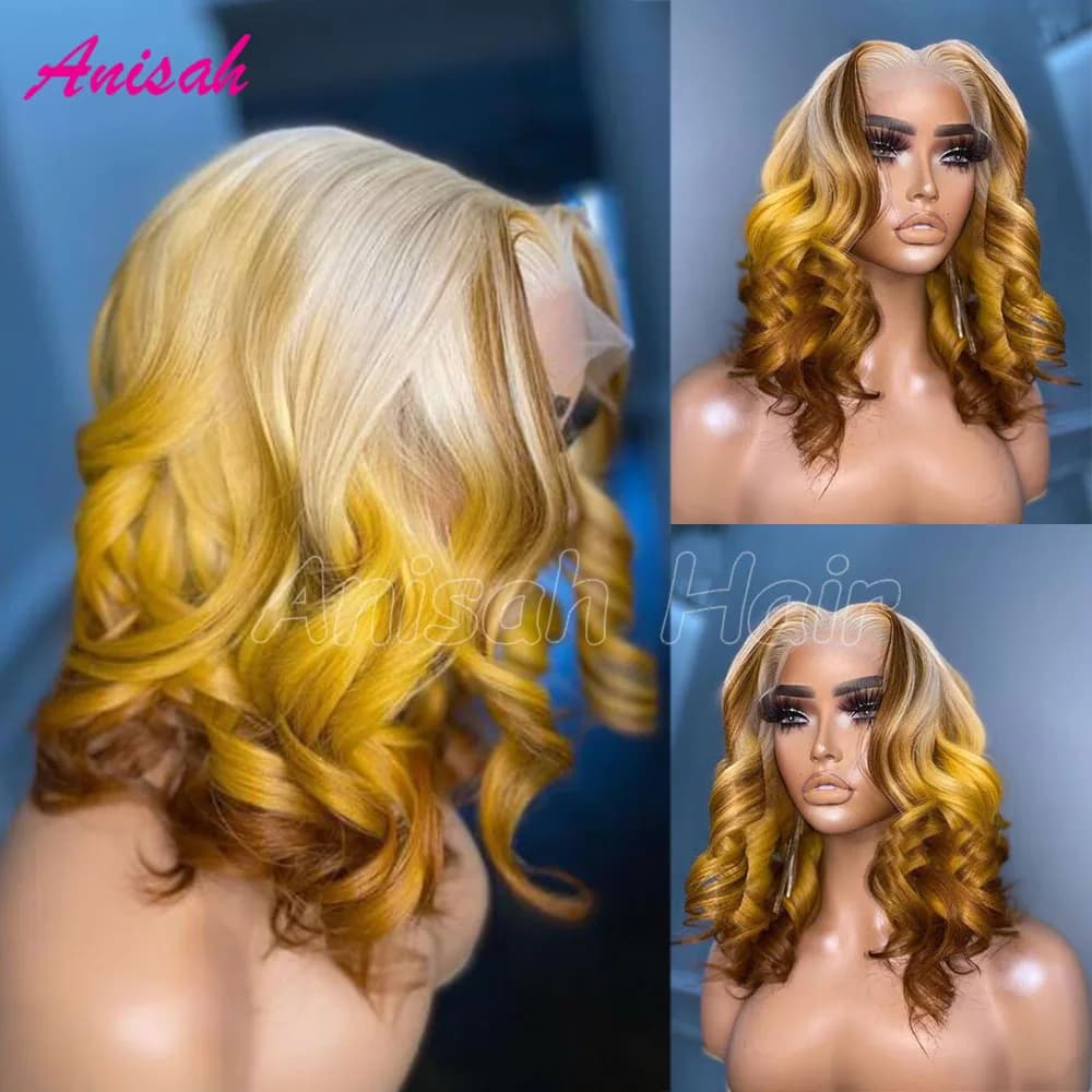 Brazilian Raw Virgin Hair Blonde Short Bob Lace Front Wig Glueless Colored Ombre Lace Frontal Human Hair Wigs PrePlucked