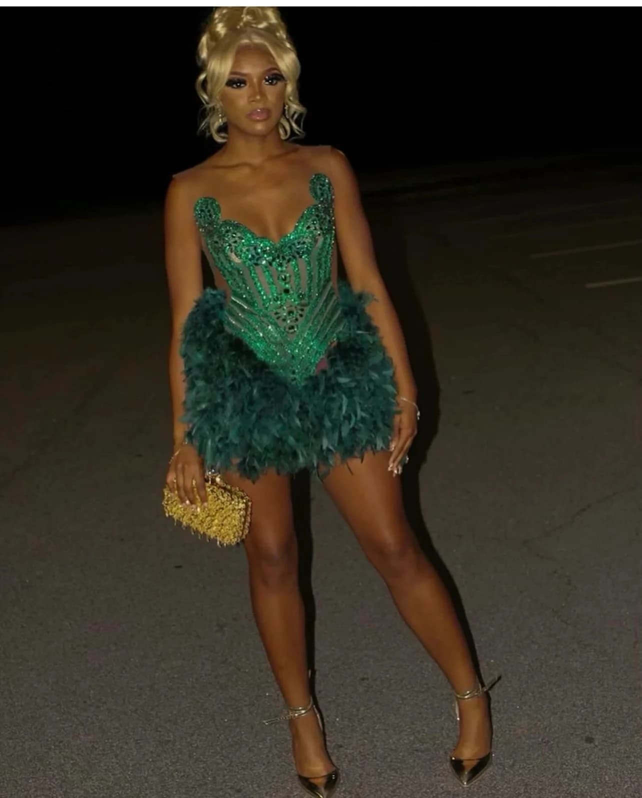 Green Diamond Feather Short Prom Dresses Black Girls Birthday Party Dresses African Mini Cocktail Dresses Homecoming Customized