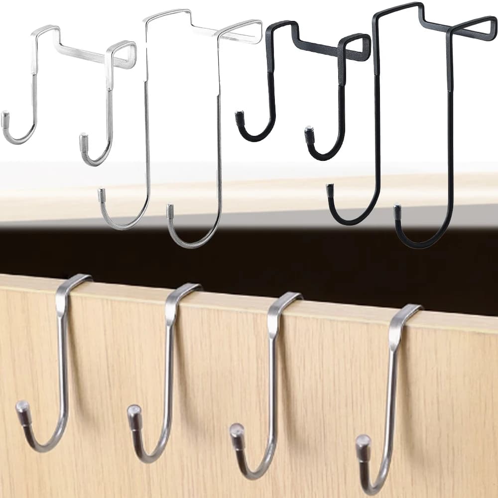 2PC Stainless Steel Hook Free Punching Double S-Shape Hook Kitchen Bathroom Cabinet Door Back Type Coat Towel Storage Hanger