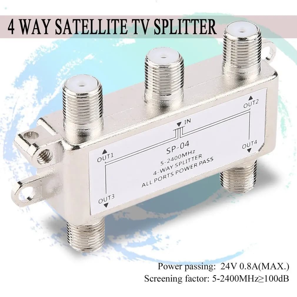 4 Way Satellite Antenna Cable TV Distributor 5-2400MHz F Type SP-04 Splitter Home TV Equipments Signal Receiver for SATV/CATV