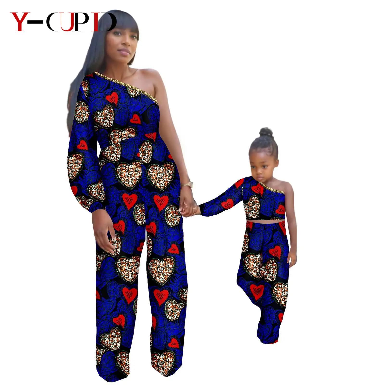 African Clothes Print Jumpsuit for Women Match Girls Top and Pant Sets Family Outfits Dashiki Mother and Daughte Outwear 24F032