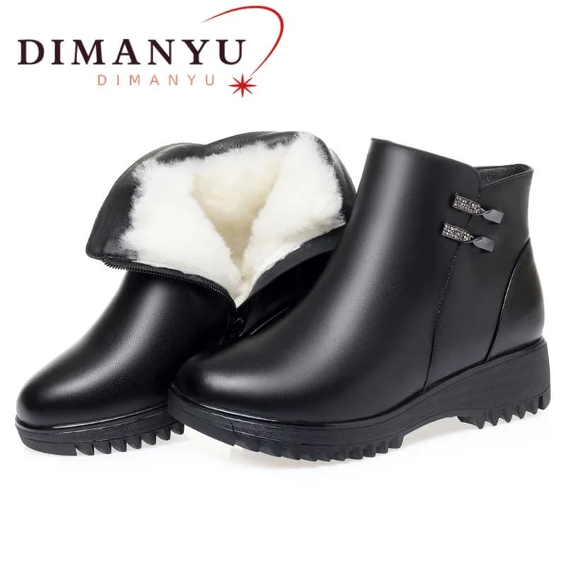 Women's Snow Boots Winter Genuine Leather Wool Thicken Warm Ladies Short Boots Non-slip Large Size Mother Boots