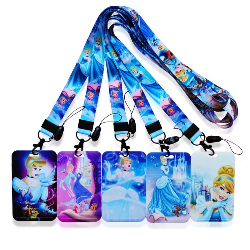 Disney Cinderella Women Card Holder Lanyard Princess Cartoon Credit Card Case Neck Strap ID Badge Holders Girls Retractable Clip