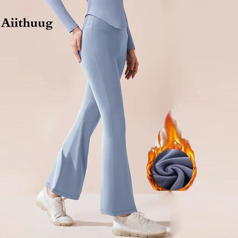 Aiithuug Winter Warm Flared Yoga Pants Women's Fleece Inner High Waist Tight Fit Leggings Workout Fitness Gym Pilates Leggings