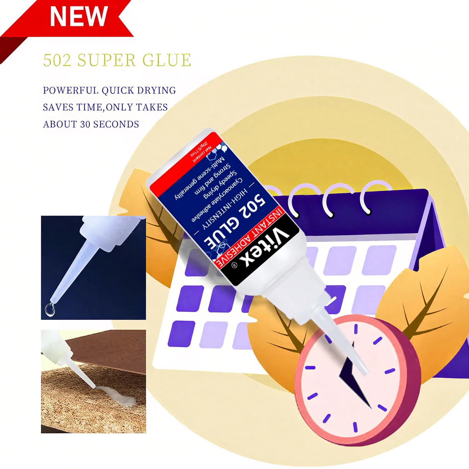 Vitex 20ml 502 Super Glue Quick-drying Cyanoacrylate Instant Leather Rubber Glass Wood Metal Strong Bond Liquid Adhesive Tool