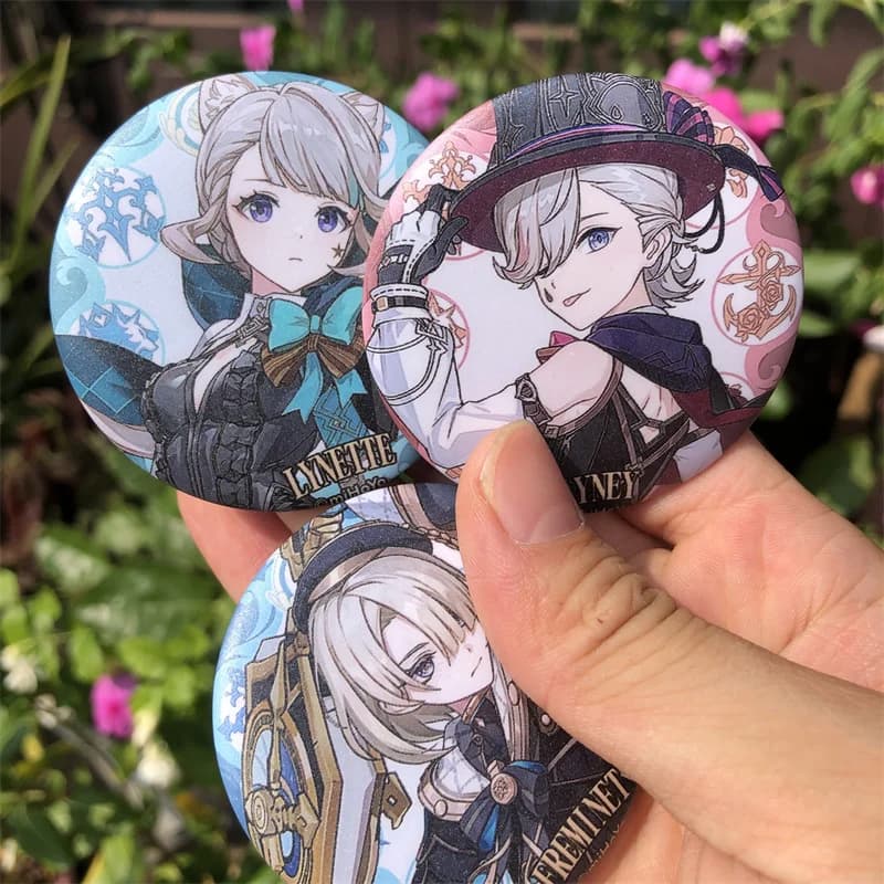 58mm Game Impact Fontaine Lynette Freminet Lyney Wriothesley Cosplay Badge Pin SPTE Tinplate Brooch Accessories Prop