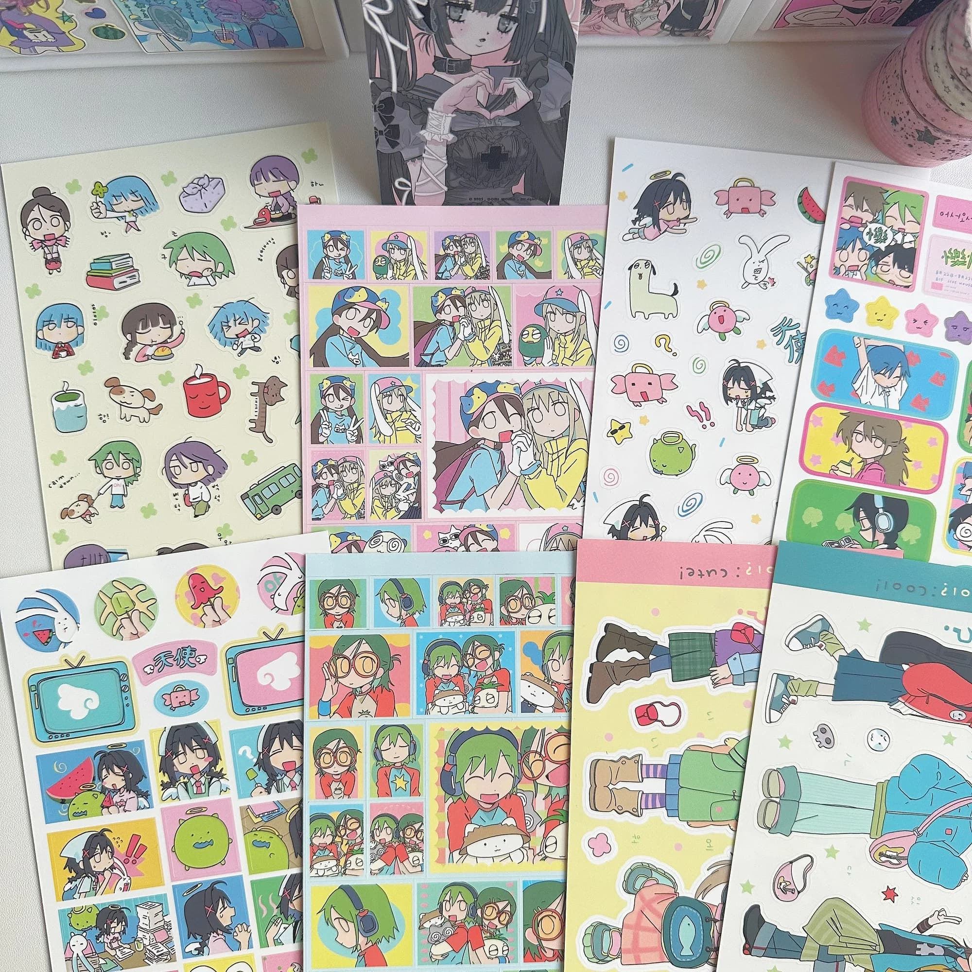 1/8PCS Korean Cute Girl Stickers Kawaii Cartoon Character Stickers Hand Account Planner Diary Notebook DIY Decorative Stickers