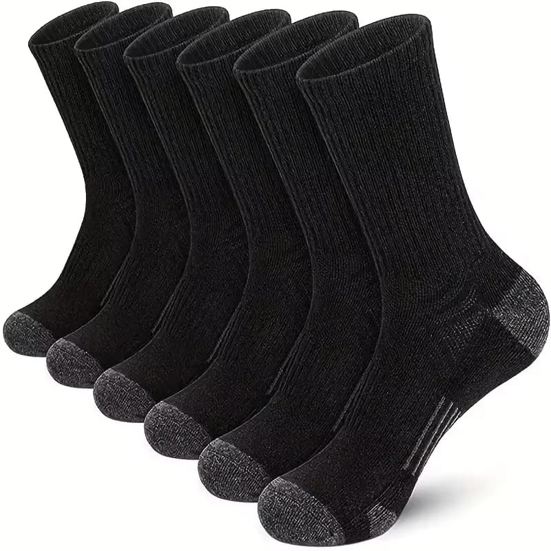 6 pairs Men's Solid Crew Socks Comfortable and breathable, the fabric is soft and warm, suitable for outdoor sports use