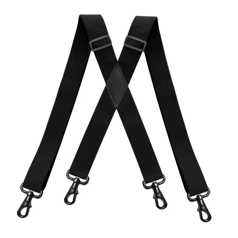 Heavy Duty Big Tall Suspenders with 4 Snap Hooks 3.5*120cm for Men Work Adjustable Elastic Trouser Brace Strap Belt Solid Black