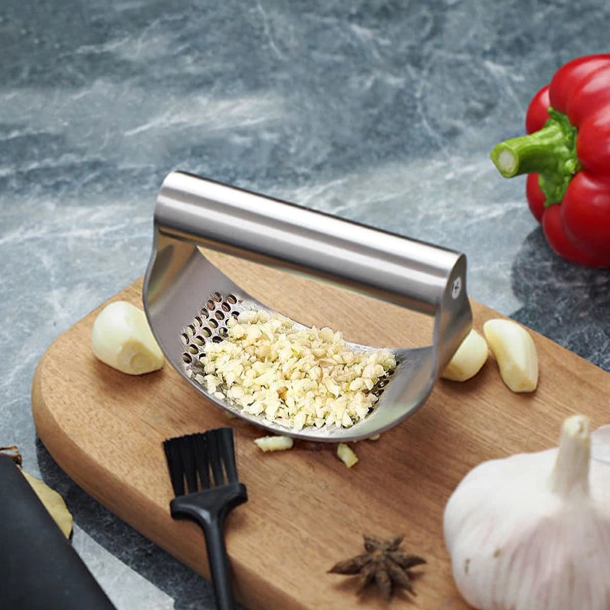 WORTHBUY Manual Stainless Steel Garlic Press, Garlic Chopped Ginger Crusher For Fruit Vegetable Tools Kitchen Accessories