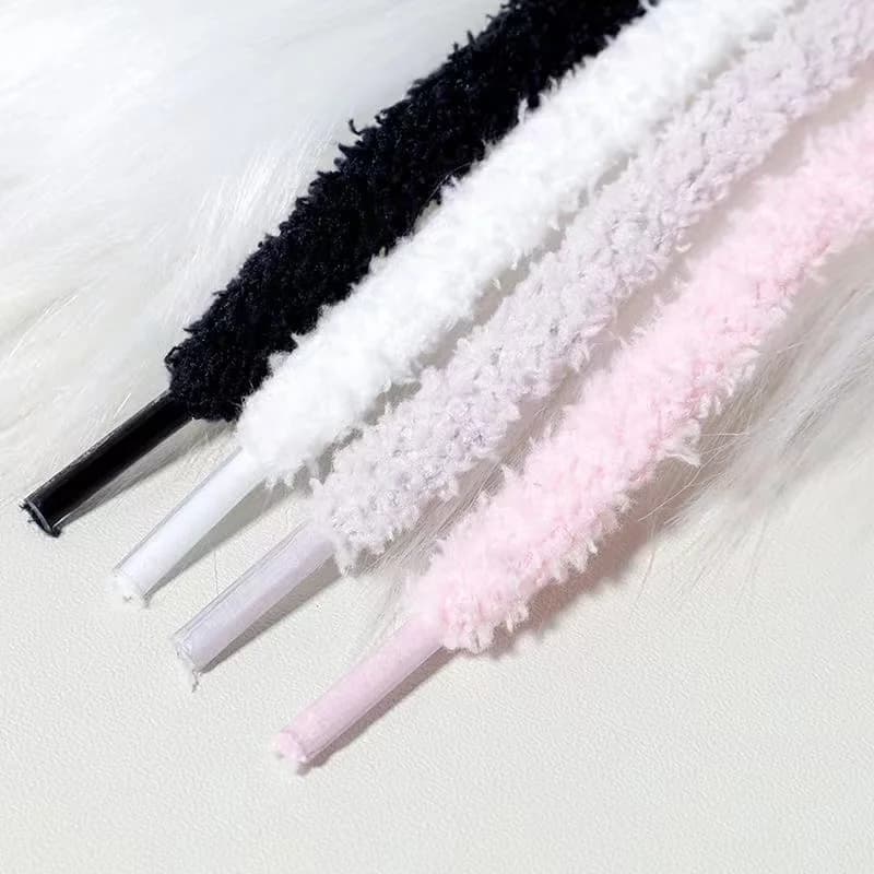 0.8cm width 1 Pair Cute Plush Sneakers Shoelaces Men Women High-top Casual Canvas White Flat Shoes Laces Strings Accessories