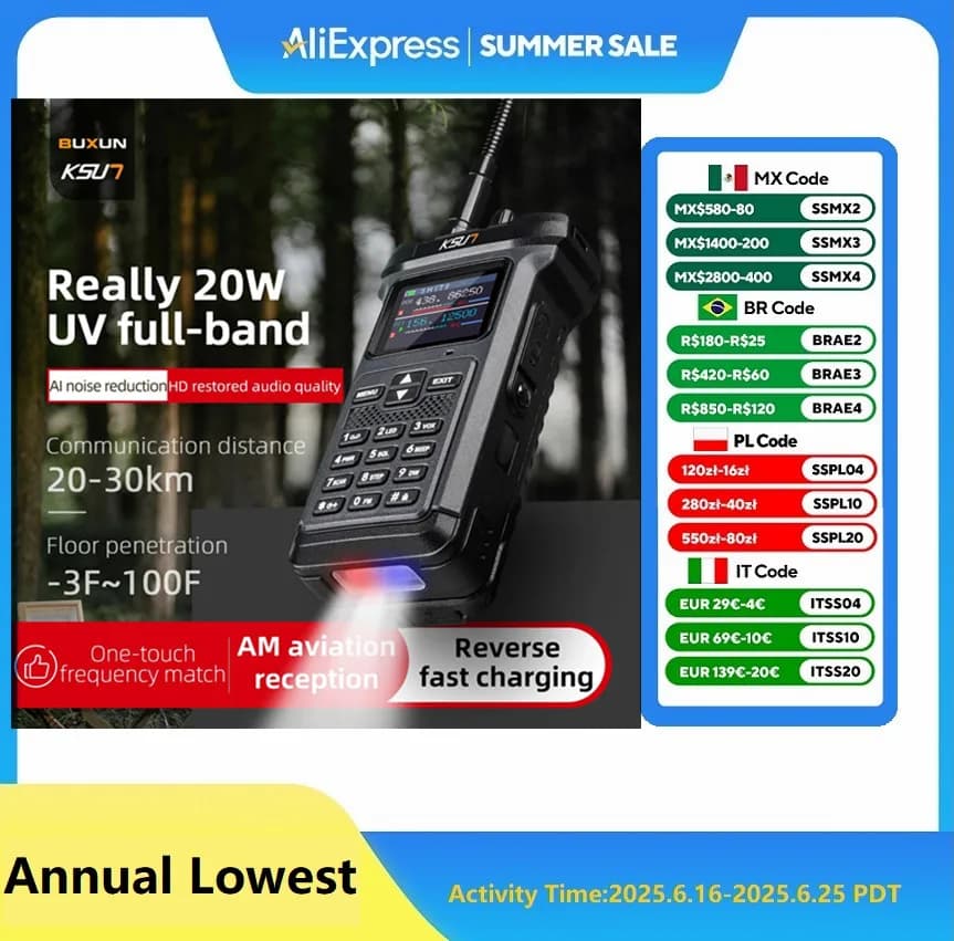 KSUT UV119D VHF UHF Dual Band Ham Radio Flashlight Reverse Charge Intercom 20W High Power Walkie Talkie For Outdoor Industry