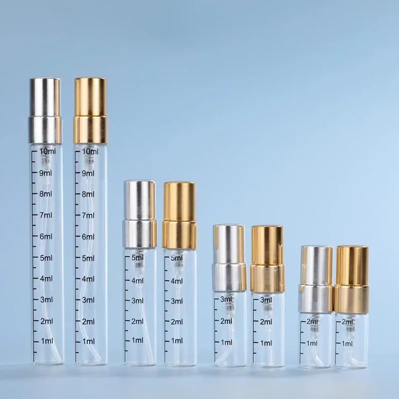 50/100pcs 2ml 3ml 5ml 10ml Scale Glass Perfume Spray Bottle Empty Clear Cosmetic Bottles Atomizer Refillable Sample Glass Vials