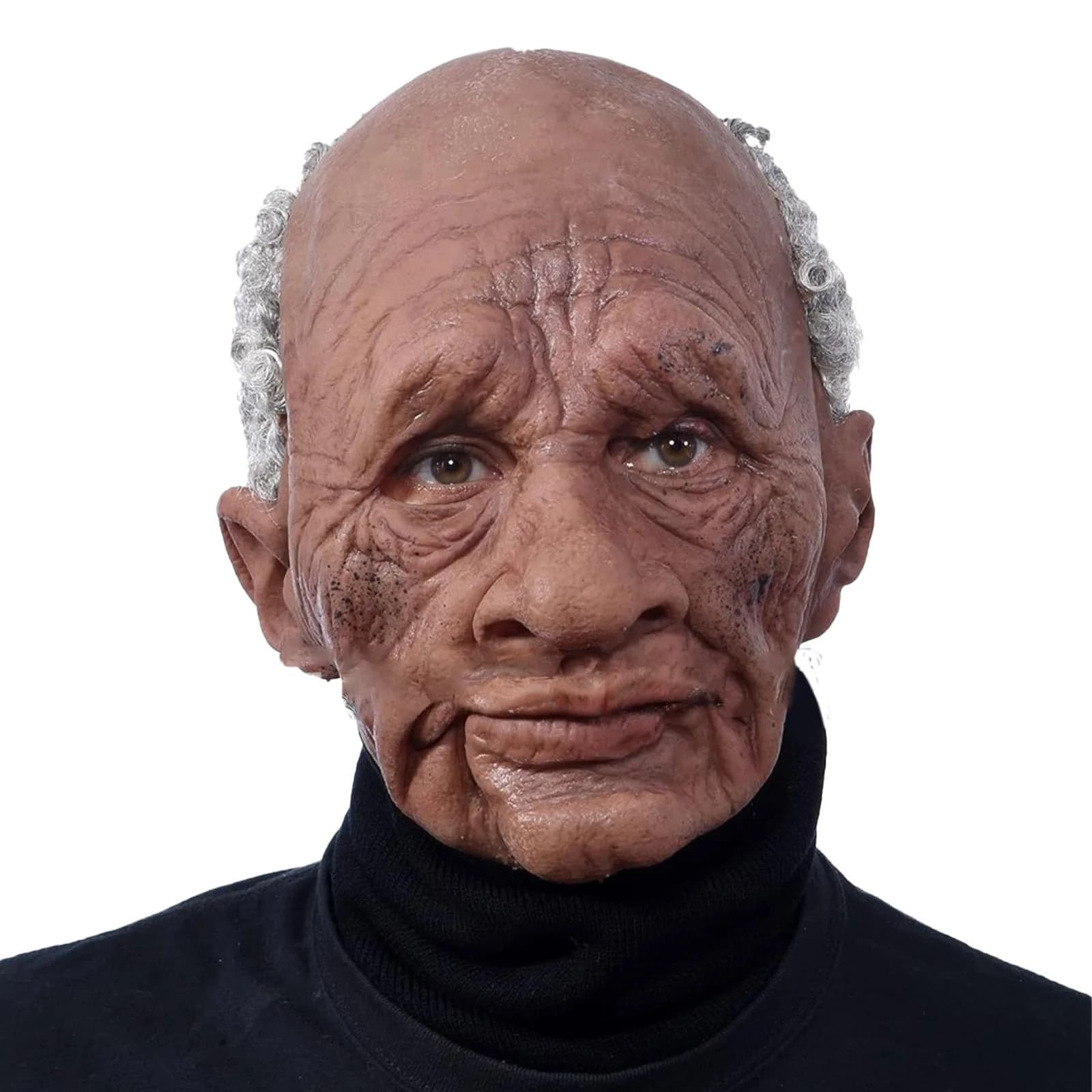 Black Elderly Woman Man Mask Wrinkle Full for Head Mask Grandpa/Grandma Face Novelty Mask Halloween Party Cosplay Props Supplies