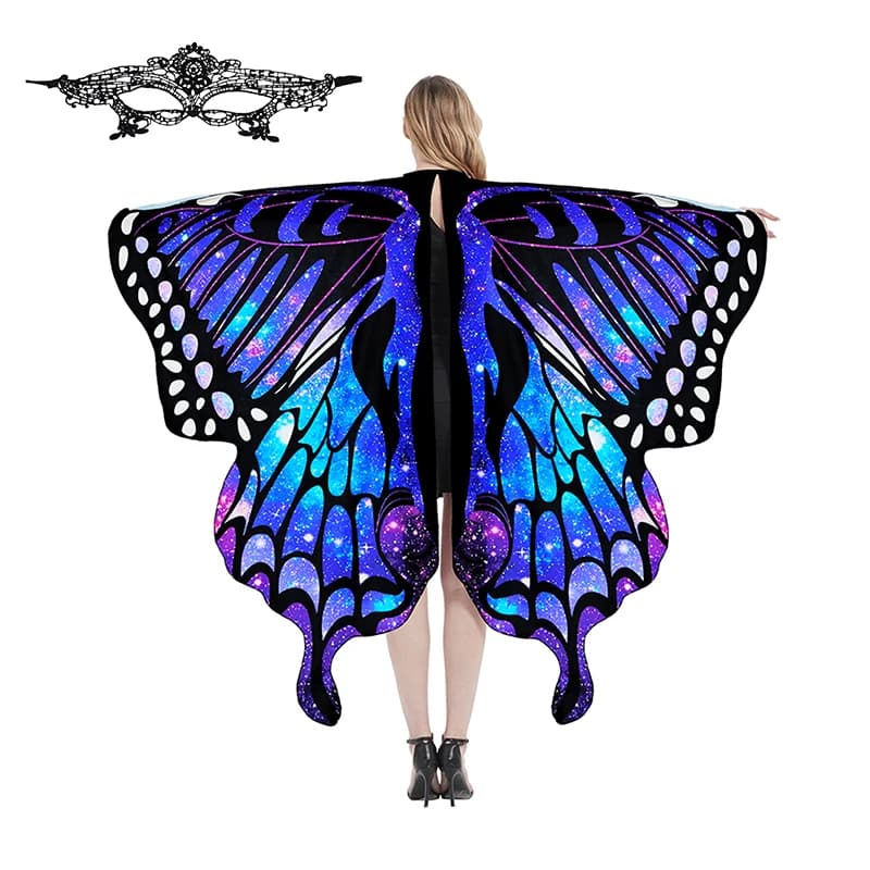 Women's Butterfly Wings Cape Stage Dress-up Shawl Cloak Cape Fancy Dress Costume Party Props Adult Cosplay Accessory With Mask