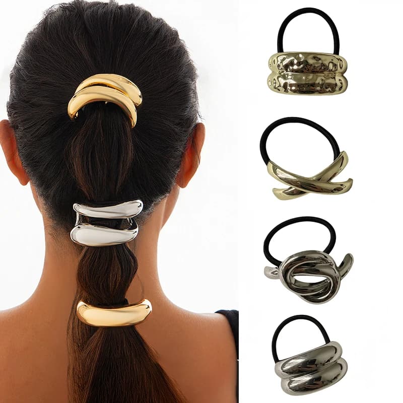 Retro Metal Golden Hair rope For Women elegant Geometry Elastic Handmade Hair Tie Fashion girl Hairband