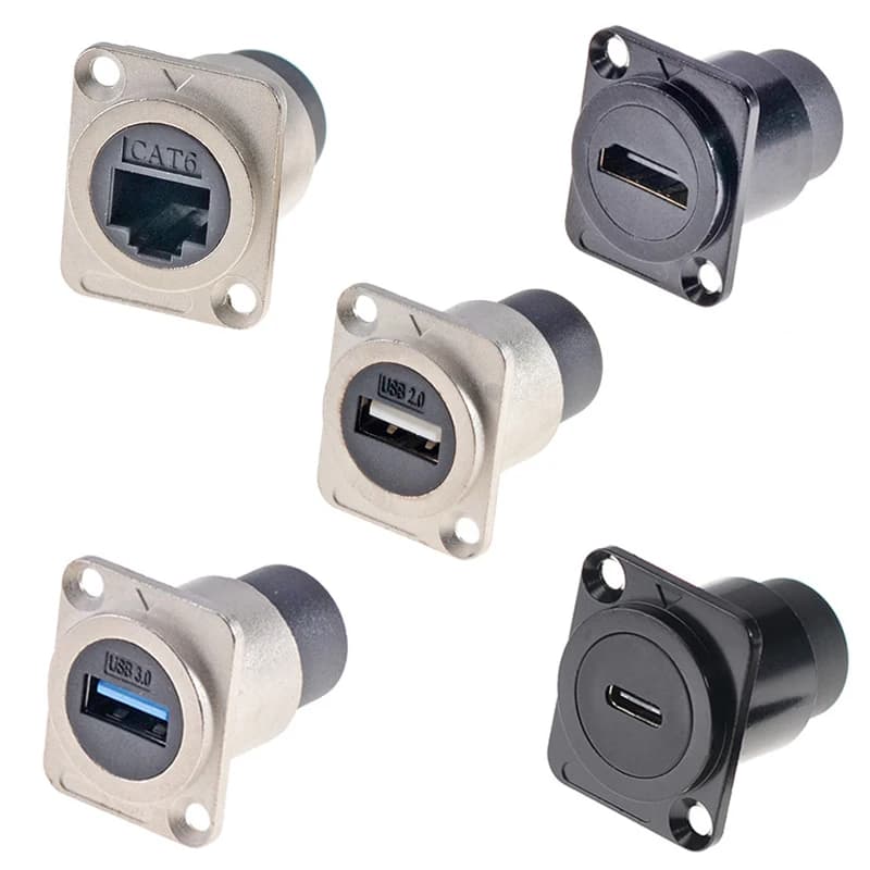 1pc Metal D Type Module RJ45 CAT6&USB 2.0/3.0&Type C&HDMI-Jack Socket Through Network Panel Mounting Electronic Connector