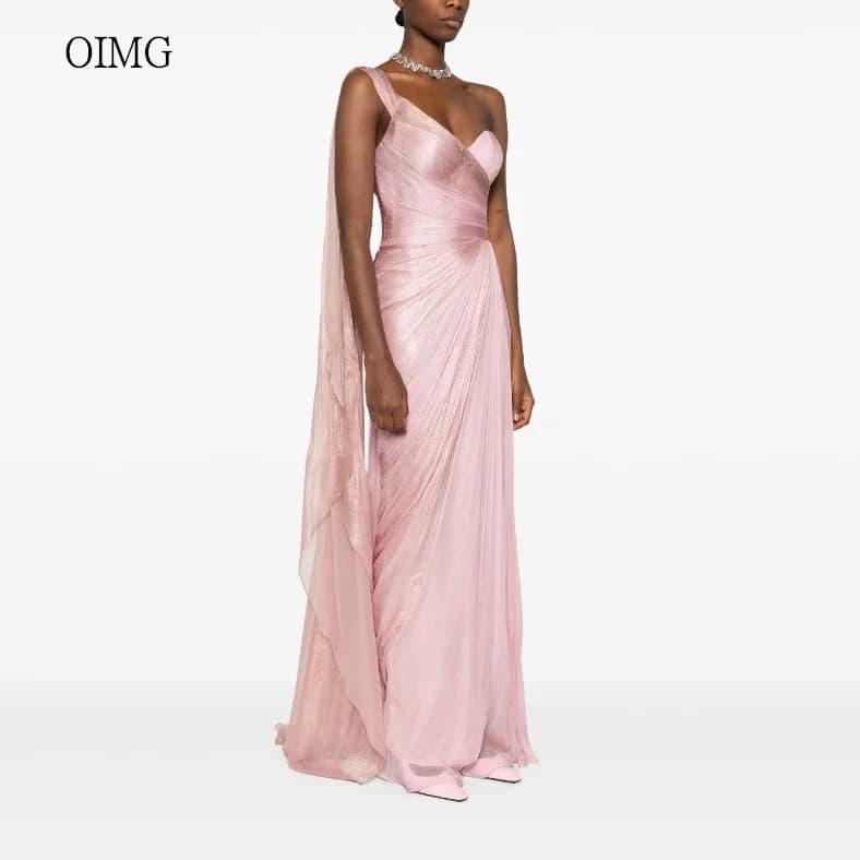 OIMG Graceful Pink Mermaid Prom Gowns One Shoulder Formal Party Gown Floor Length Evening Dress vestidos de festa Customized