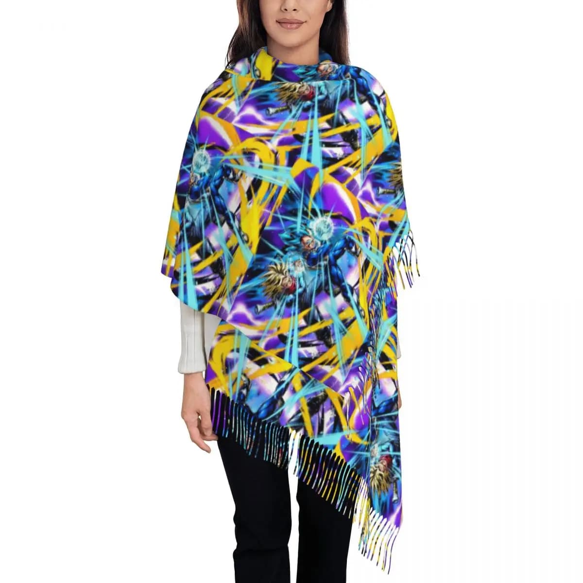 Vegeta And Trunks Galick Gun Scarf Tassel Scarves Women Soft Warm Shawls and Wraps Long Fall Winter Shawl Wrap