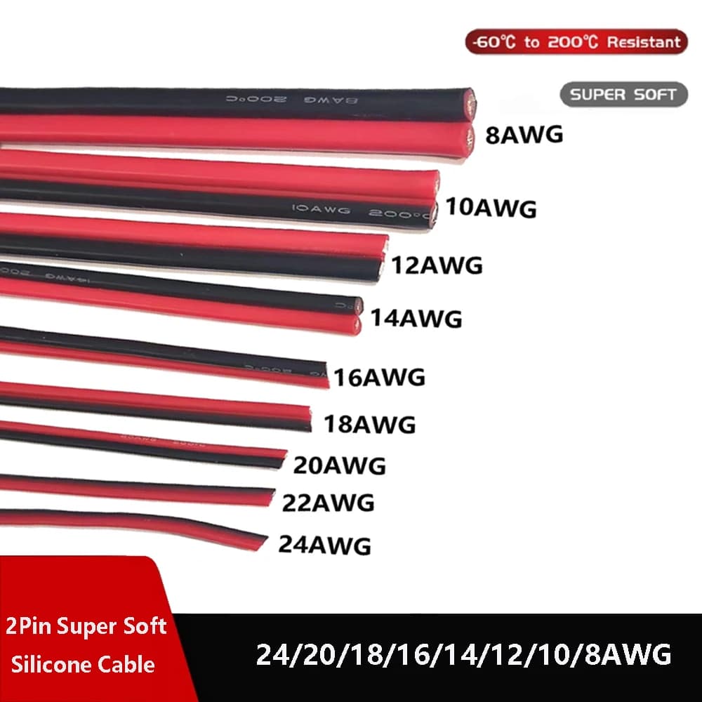 8 10 12 14 16 18 20 22 24AWG Super Soft Black Red Copper Wire Heat Resistant Silicone Rubber Cable for DIY LED Lamp Connect