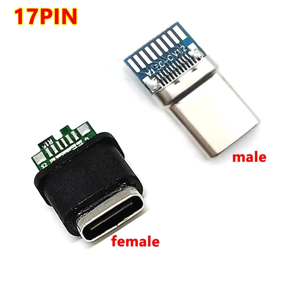 17Pin Type-C Connector male Female 24P USB3.1 Welding Wire Splint Waterproof With Data Charging BoardHigh Current Fast Charging